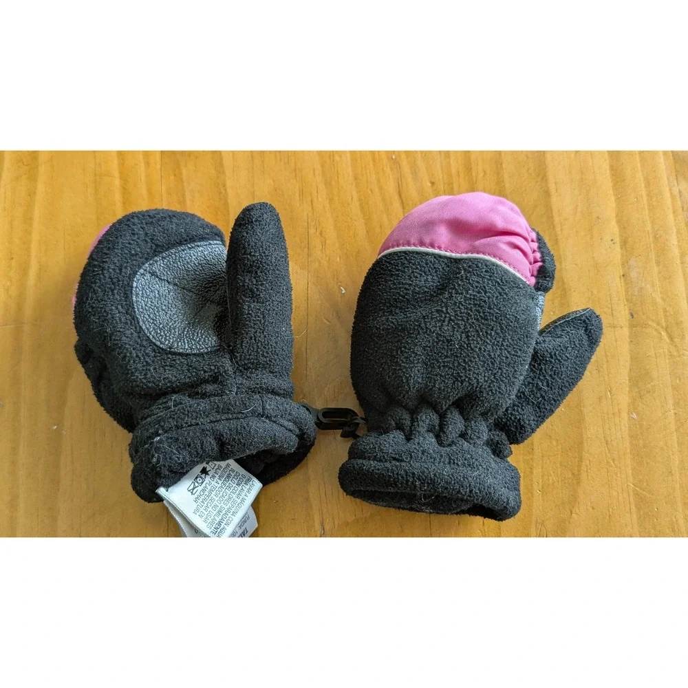 Thinsulate Kids Fleece Mittens Black Pink 40g Insulation FT39A679 One Size